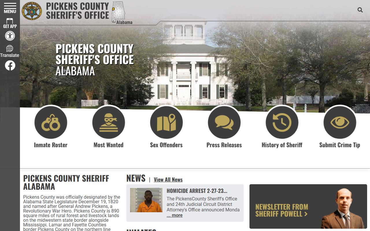 Pickens County inmate population sheriff home page with roster preview
